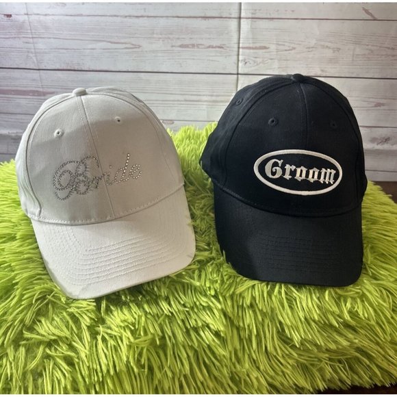 OTTO Other - BRIDE & GROOM Baseball Caps Adjustable Wedding Decor Hats Otto O/S Black & White